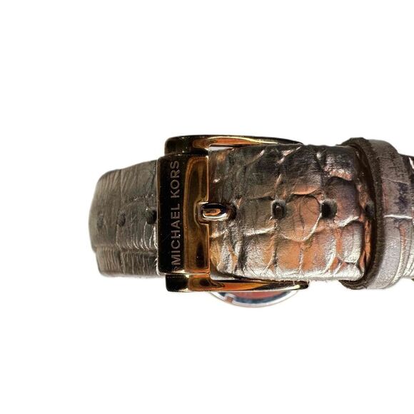 Michael Kors MK Watch Rose Gold Rhinestone CZ Chronograph Leather New Battery - Picture 8 of 12